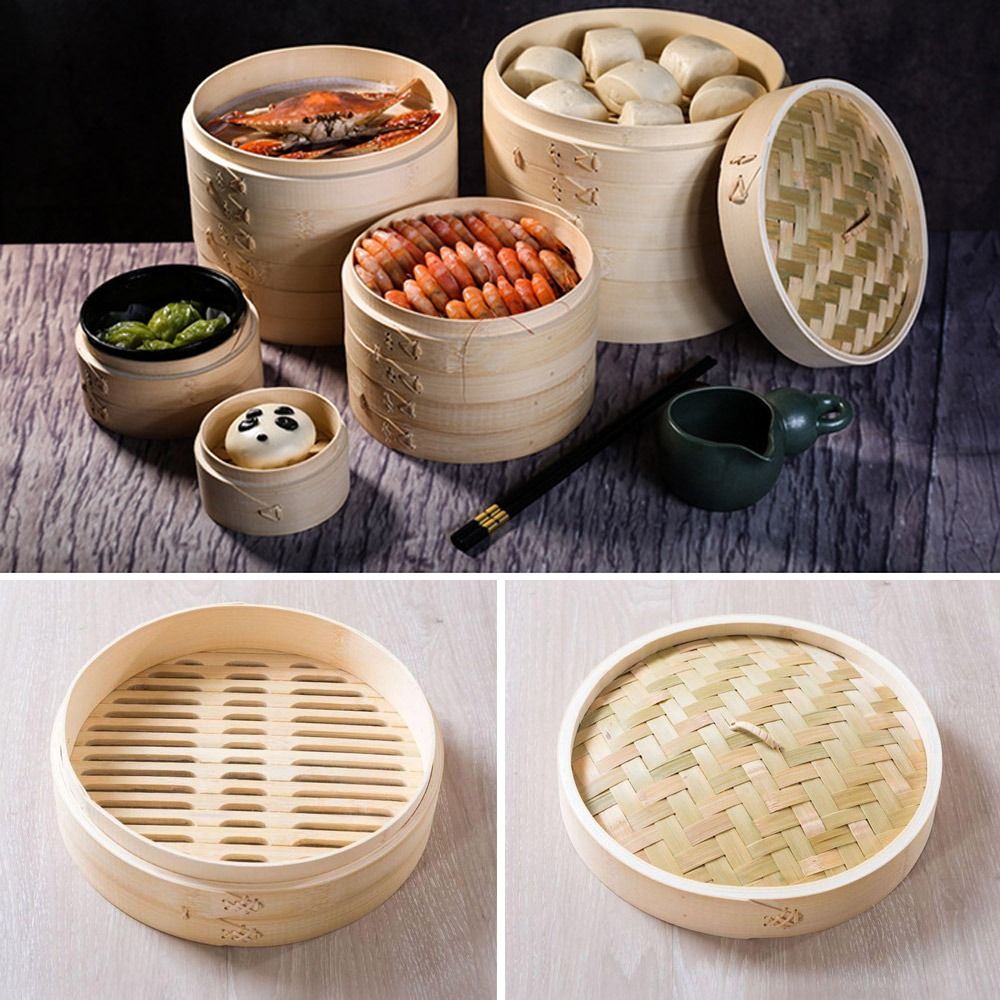 Bao Steamer Bamboo - Chinesischer Bambus-Dampfgarer mit Deckel für Dim