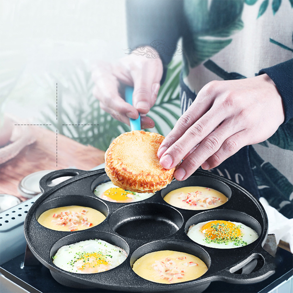 Egg Waffle Pan - 7-Loch Bratpfanne aus Gusseisen, Antihaftbeschichtet, für