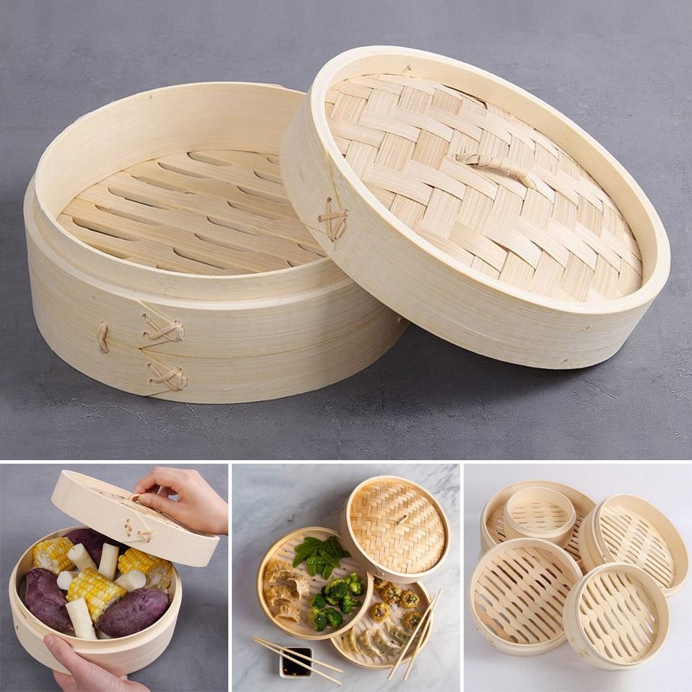 Bao Steamer Bamboo - Bambus-Dampfkorb mit Deckel, Knödel-Dampfkorb, Küche, chinesischer