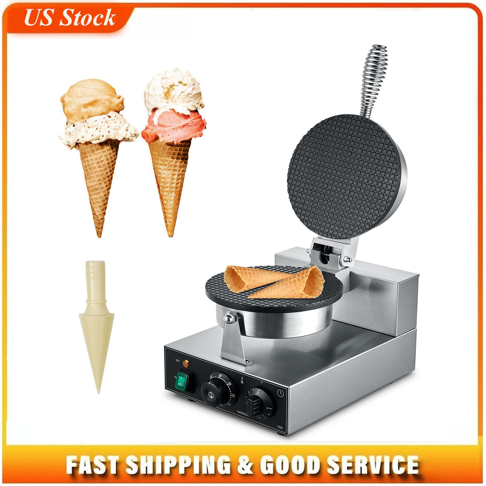 Waffle Cone Maker - Elektrische Eiswaffelmaschine, kommerzielle 1230W Waffelkegelmaschine, antihaftbeschichtete